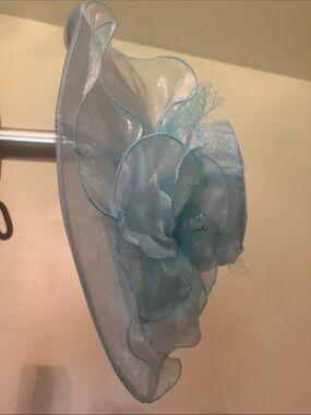 Light Blue Organza Floral Derby Hat